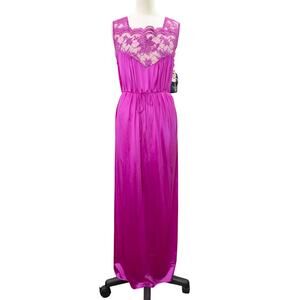 Samye Size M Nightgown Belted Pink Lace NOS Vintage Nylon Sleepwear Retro FLAW